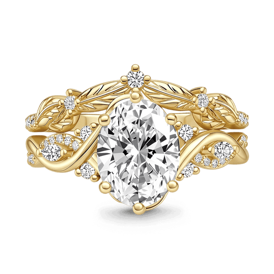 Gnoce Nature-Inspired Leaf & Vine Engagement Ring Set 18k gold-plated Silver Blend_1
