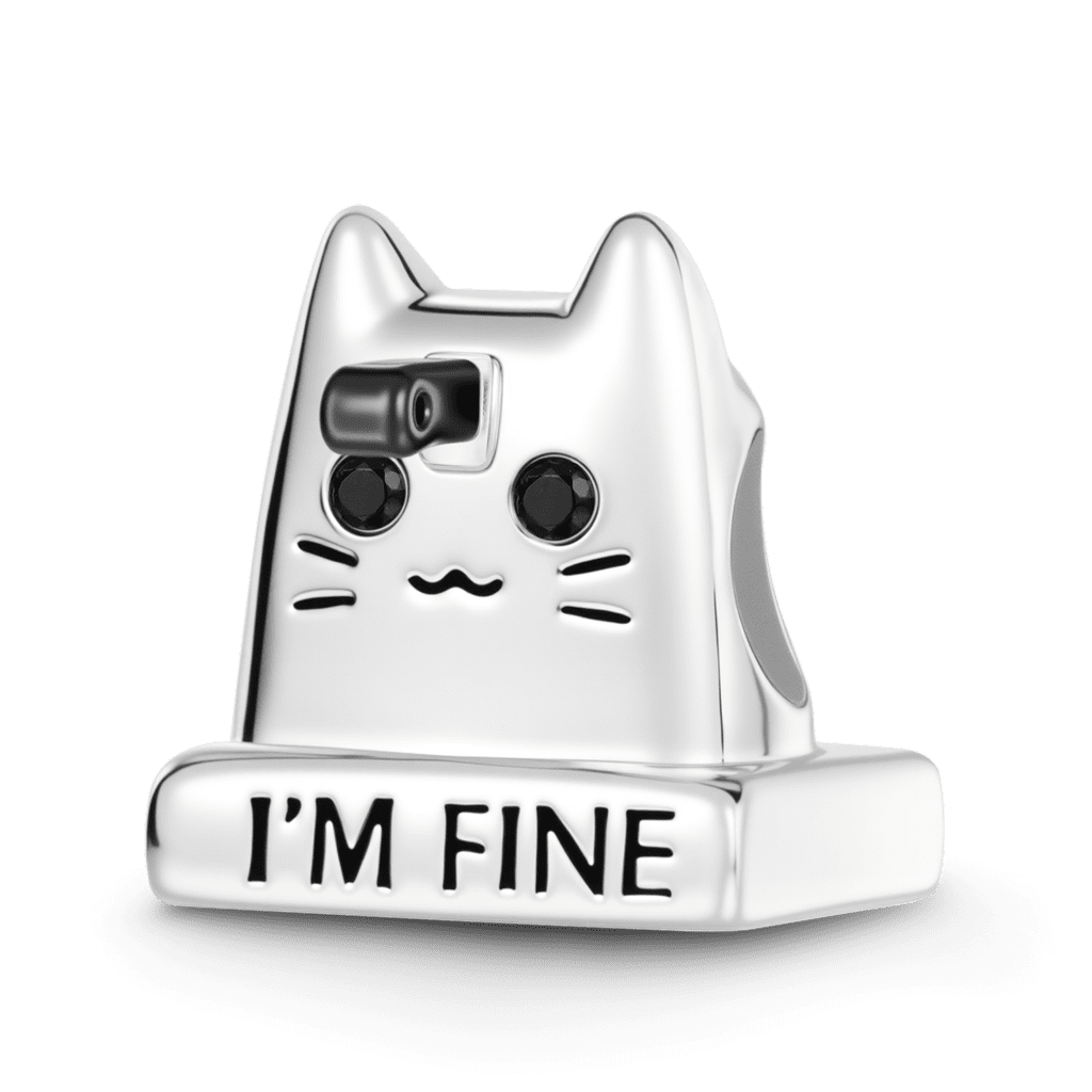 Gnoce Cat Knife Engravable Charm Platinum-plated Silver Blend_1
