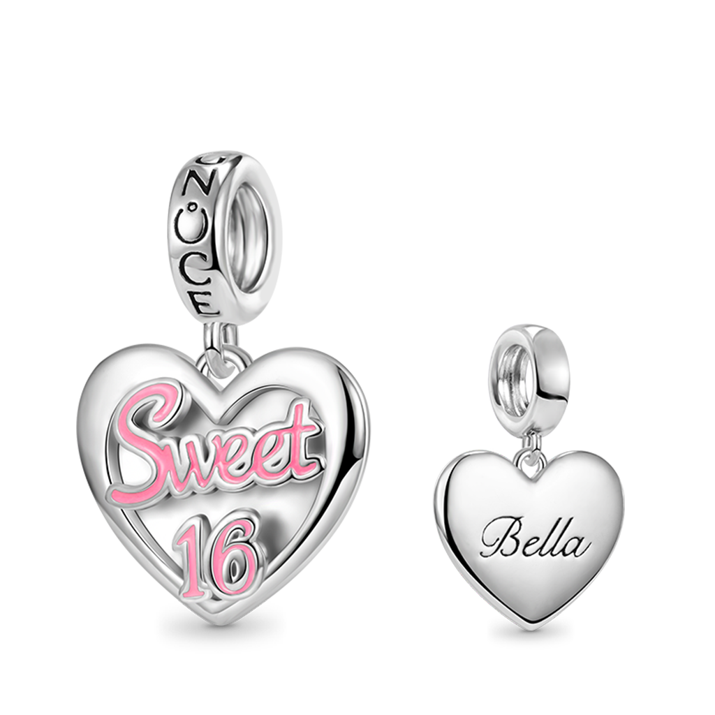 Gnoce "Sweet 16" Heart Engravable Charm Platinum-plated Silver Blend_1