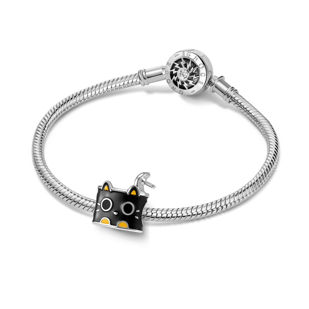 Gnoce Black Cat Food Can Charm Platinum-plated Silver Blend_3