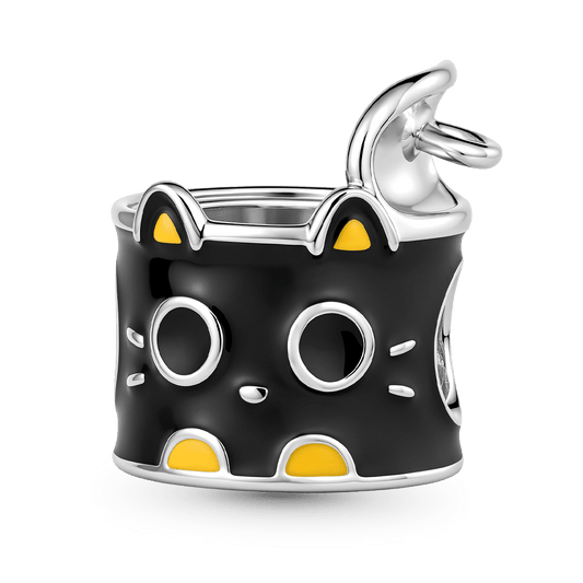 Gnoce Black Cat Food Can Charm Platinum-plated Silver Blend_1