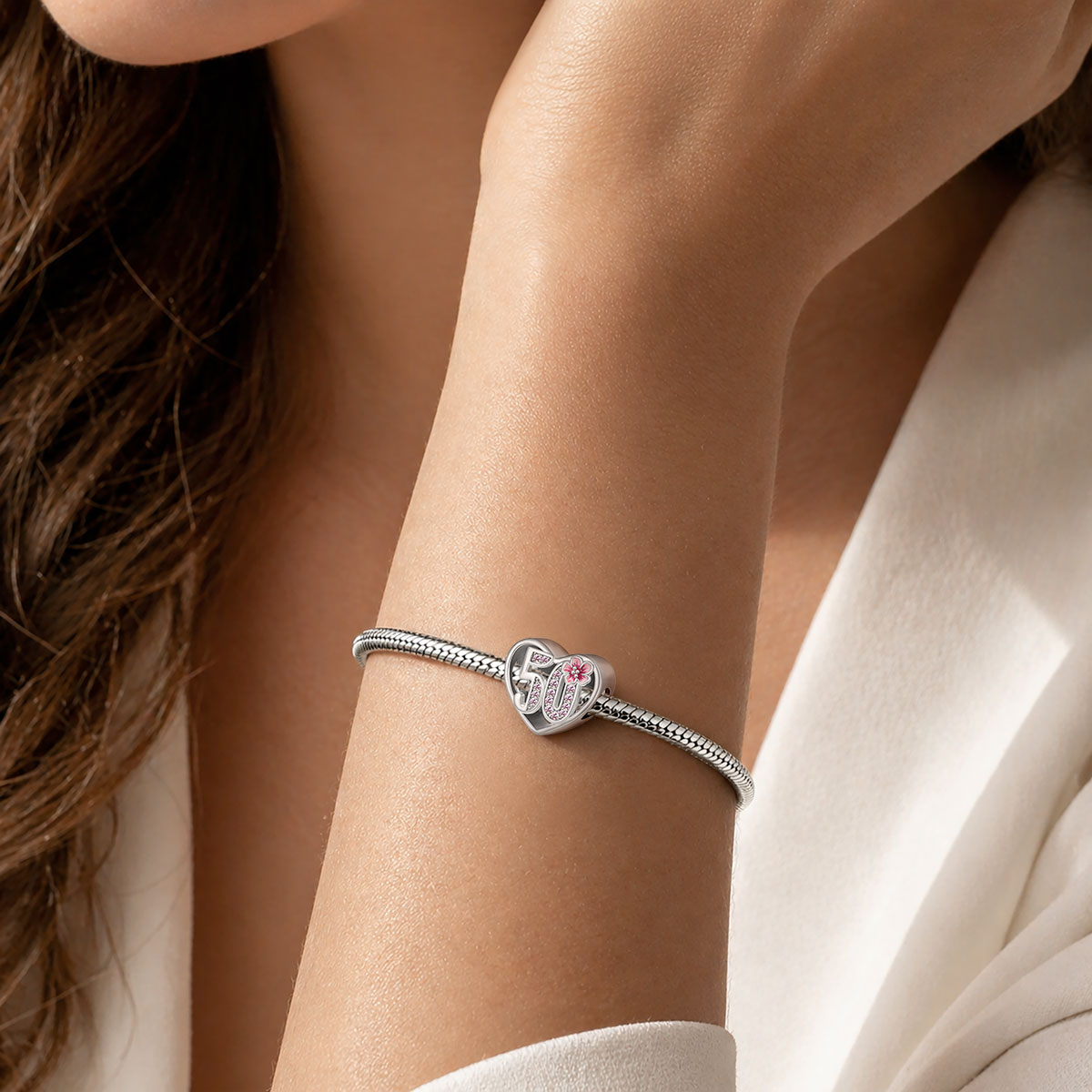 Gnoce Fabulous 50th Birthday Heart Charm Platinum-plated Silver Blend_4