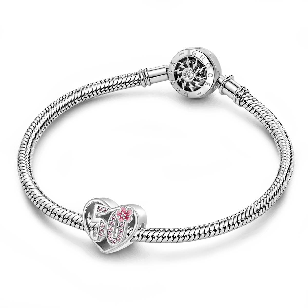 Gnoce Fabulous 50th Birthday Heart Charm Platinum-plated Silver Blend_5