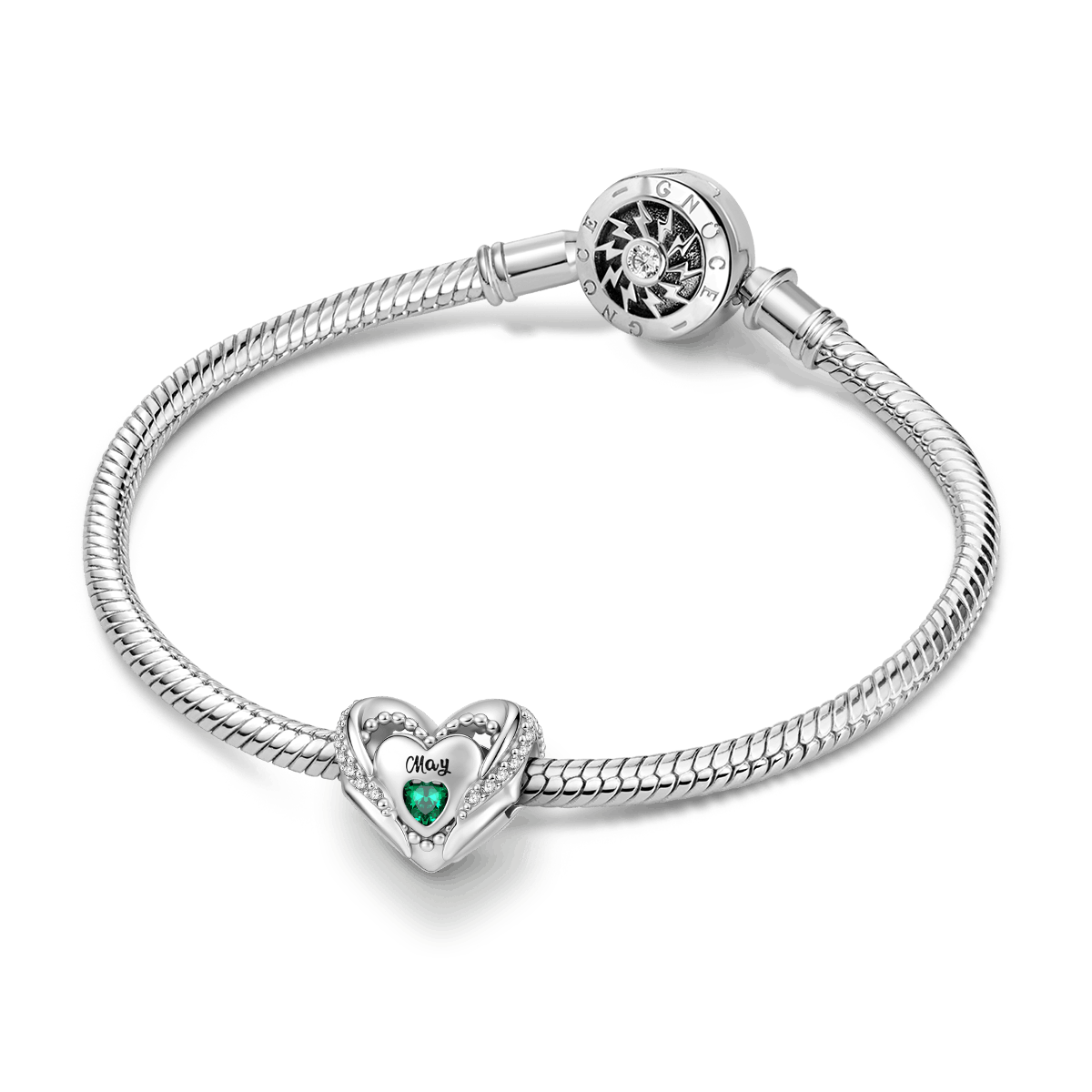 Gnoce Love Heart Birthstone Personalized Charm Platinum-plated Silver Blend_3