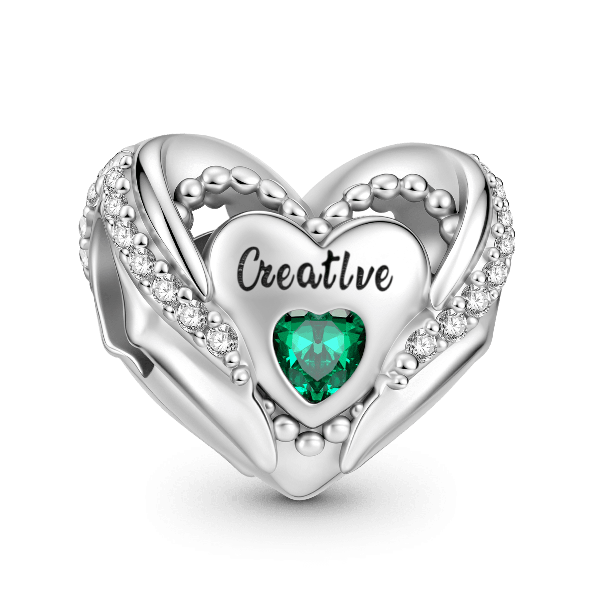 Gnoce Love Heart Birthstone Personalized Charm Platinum-plated Silver Blend_5
