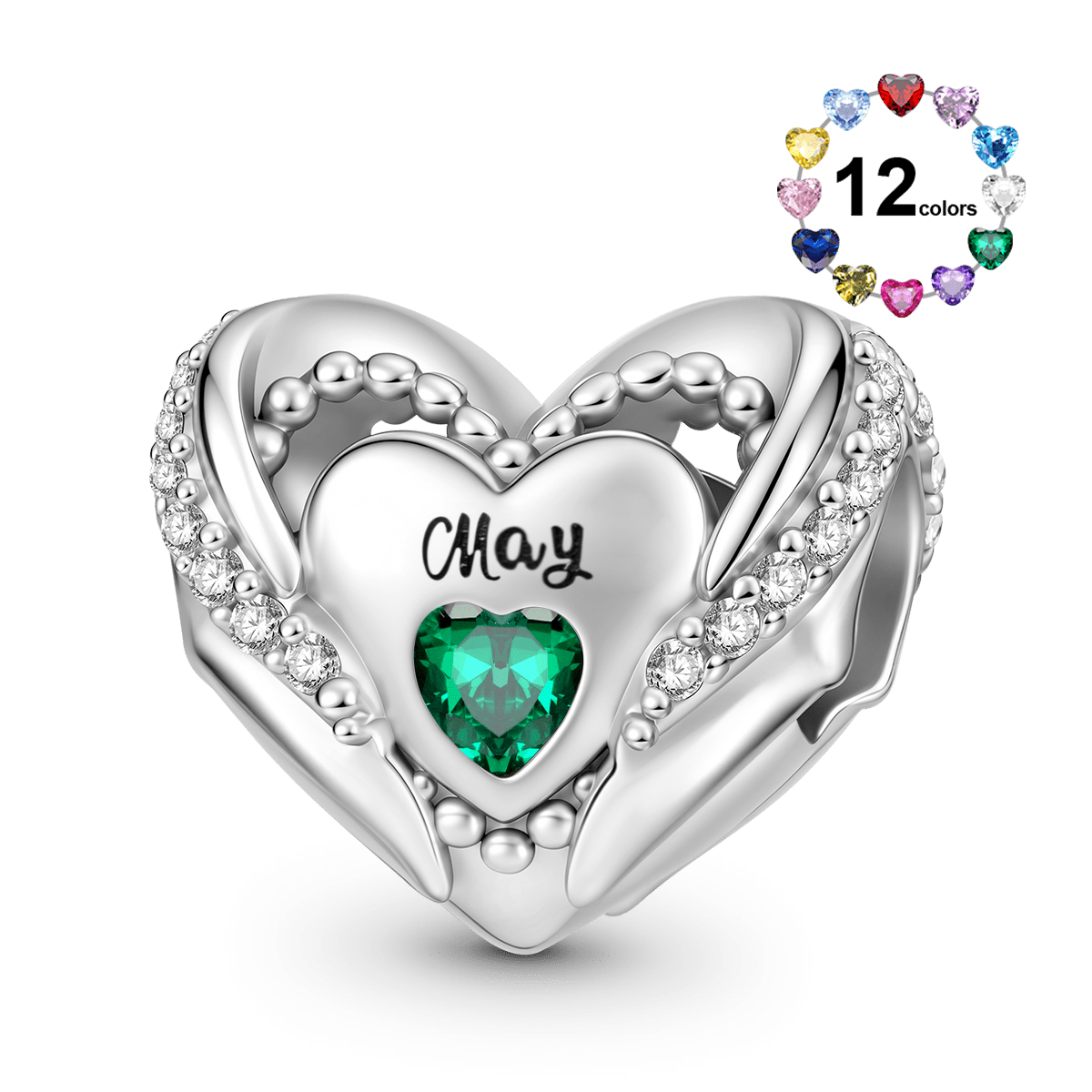 Gnoce Love Heart Birthstone Personalized Charm Platinum-plated Silver Blend_1