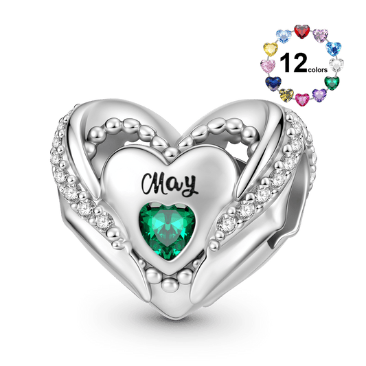 Gnoce Love Heart Birthstone Personalized Charm Platinum-plated Silver Blend_1