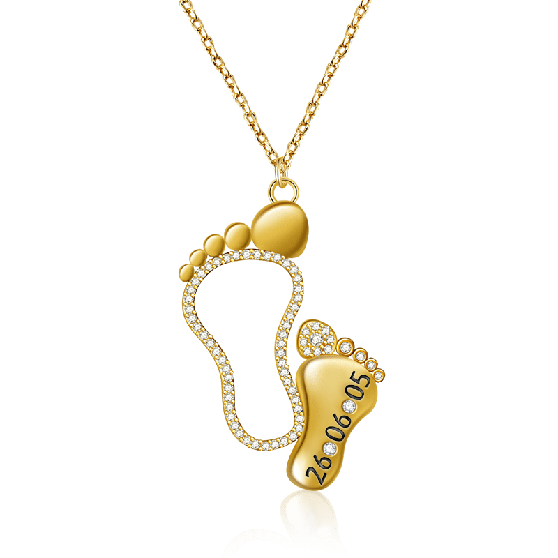 Custom Date Mother Baby Feet Necklace Sterling silver inlaid with Birthstones Mother's Day Gift_1
