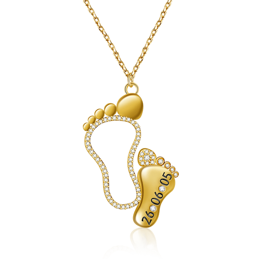 Custom Date Mother Baby Feet Necklace Sterling silver inlaid with Birthstones Mother's Day Gift_1