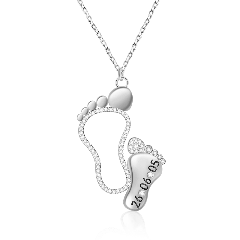 Custom Date Mother Baby Feet Necklace Sterling silver inlaid with Birthstones Mother's Day Gift_3