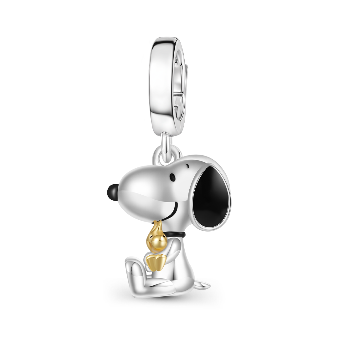 Gnoce Peanuts Snoopy & Woodstock Hugging Pendant Dangle Charm_1
