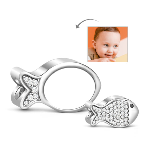 Gnoce "Don't Forget Me" Cute Fish Inlaid with Clear Crystals 925 Sterling Silver Photo Bead Charm, Great Gift for Your Best Friend_3