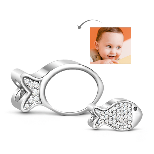 Gnoce "Don't Forget Me" Cute Fish Inlaid with Clear Crystals 925 Sterling Silver Photo Bead Charm, Great Gift for Your Best Friend_3