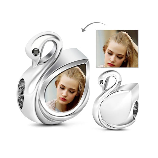 Gnoce "You are My Swan" Graceful 925 Sterling Silver Swan Personalzied Photo Charm Awesome Gift Beads_1
