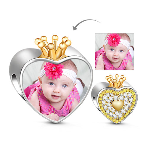 Gnoce "You Are My Queen" Golden Stone Crown Heart Shape Photo Charm Fantastic 925 Sterling Silver Bead on Your Wrist_1
