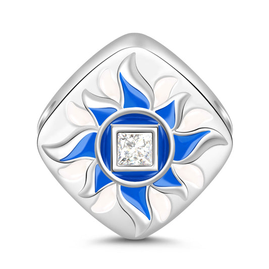 Gnoce “Sun God Symbol”925 Sterling Silver with Pure Crystal Stone and White Blue Enamel Combination Charm_1