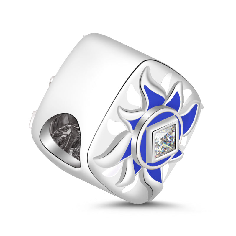 Gnoce “Sun God Symbol”925 Sterling Silver with Pure Crystal Stone and White Blue Enamel Combination Charm_2