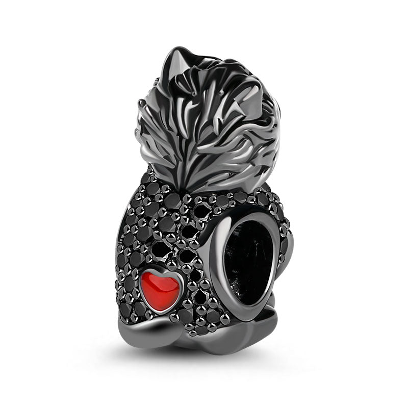 Gnoce "Black Cat" S925 Sterling Silver Black plated Cat Beads Charm with Cz Stones Fit Pandora Bracelet_2