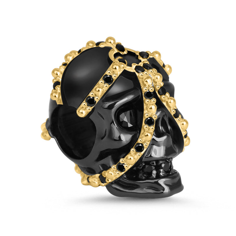 Gnoce "Mysterious Knight" Skull Charm Bead 925 Sterling Silver inlaid with Black CZ_2