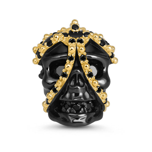 Gnoce "Mysterious Knight" Skull Charm Bead 925 Sterling Silver inlaid with Black CZ_1