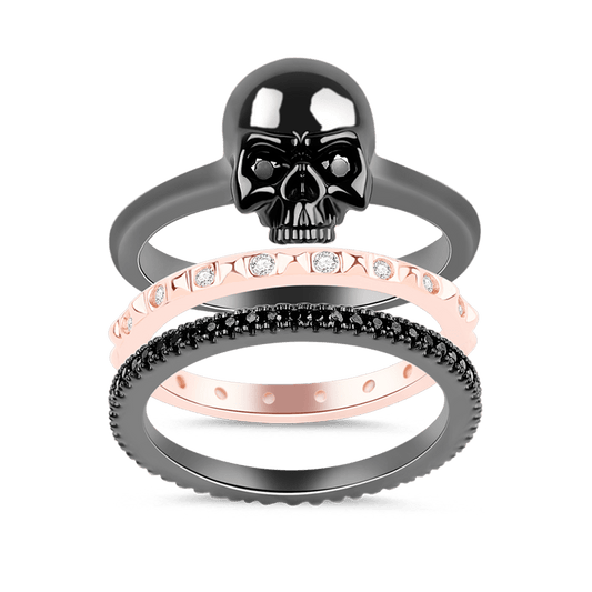 Gnoce "Love You Always" Skull Ring Sets 925 Sterling Silver Double Color Plated_1