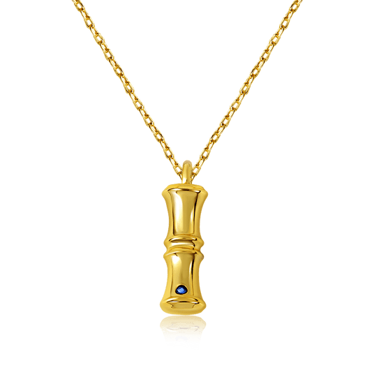 Letter I Pendant Bamboo Initial Necklace Adjustable Chain Length 18k Gold Plated 925 Sterling Silver_1