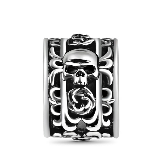 Skull & Rose Charm Vintage Bead S925 Sterling Silver Jewelry for Men_1