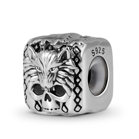 Wolf and Skull Square Charm Sterling Silver Jewelry for Men_1