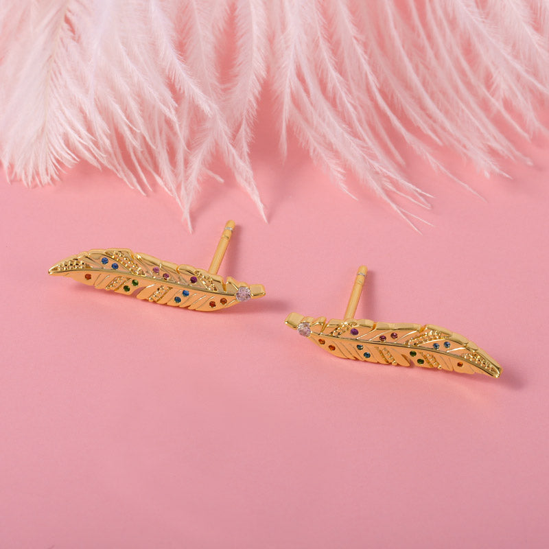 Feather Ear Studs Sterling Silver 18k Gold Plated_2