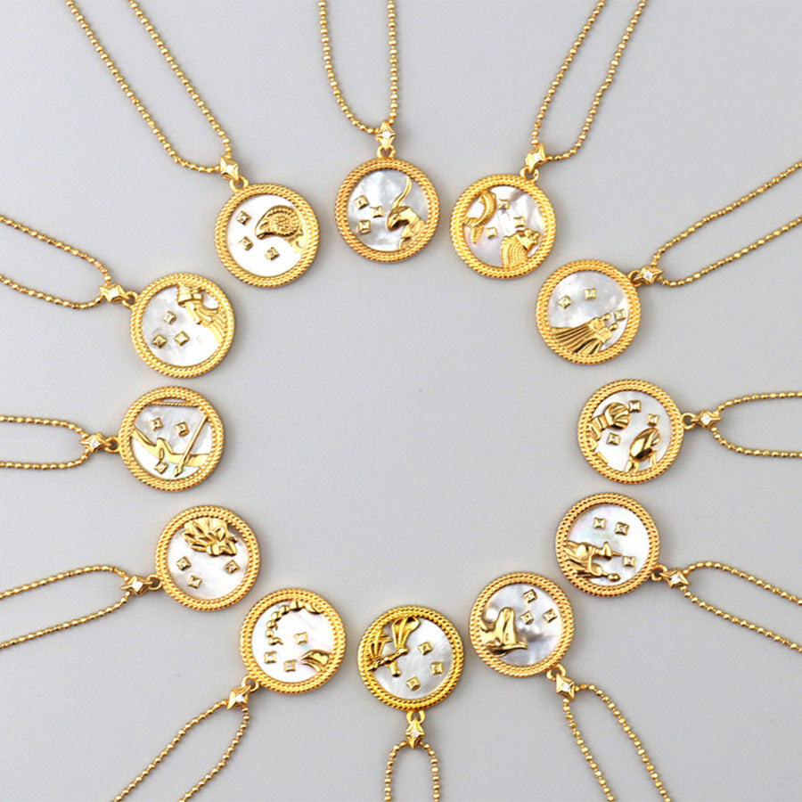 Zodiac Constellation Coin Fritillary Necklace 925 Sterling Silver Bead Chain_2