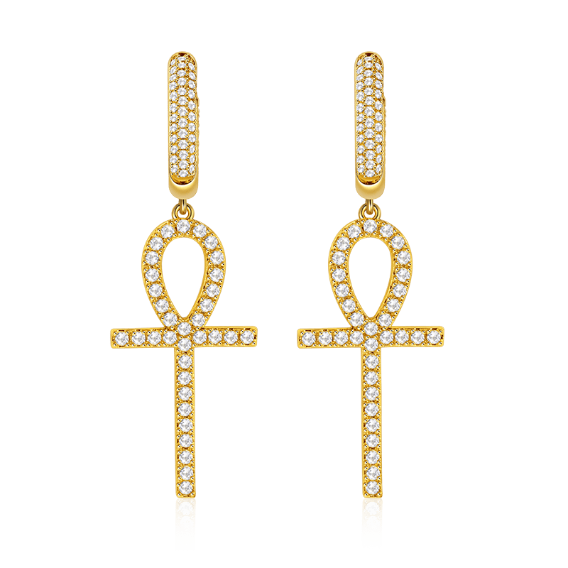 Golden Ankh Men's Dangle Earring_1