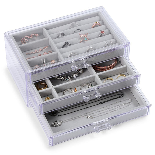 Acrylic Three-layer Jewelry Storage Box Earring Ring Necklace Bracelet Watch Charm Storage Gift Casket_1