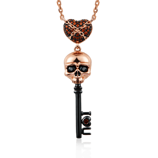 Skull Key Necklace 18k Rose Gold Plated 925 Sterling Silver_1