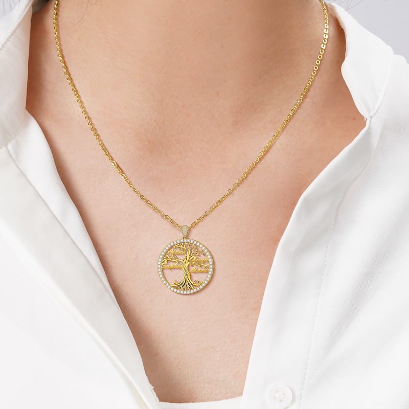Custom Halo Tree of Life Multi-name Necklace Sterling silver_8