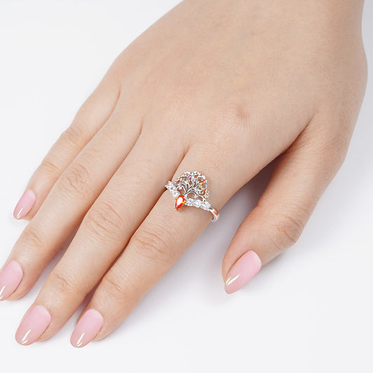 Tree of Life V Ring Sterling Silver inlaid with Ruby Mother's Day Gift_3