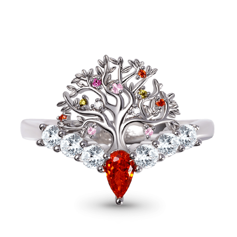 Tree of Life V Ring Sterling Silver inlaid with Ruby Mother's Day Gift_1