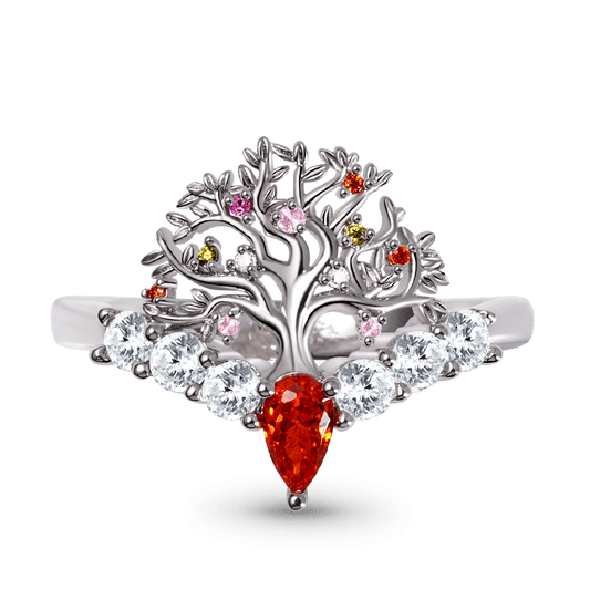 Tree of Life V Ring Sterling Silver inlaid with Ruby Mother's Day Gift_1