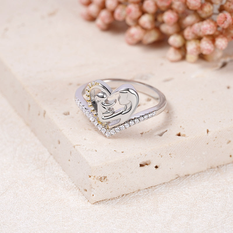 Mom Hugs Baby V Ring Sterling Silver 18K Gold Plated inlaid with Stones Mother's Day Gift_2