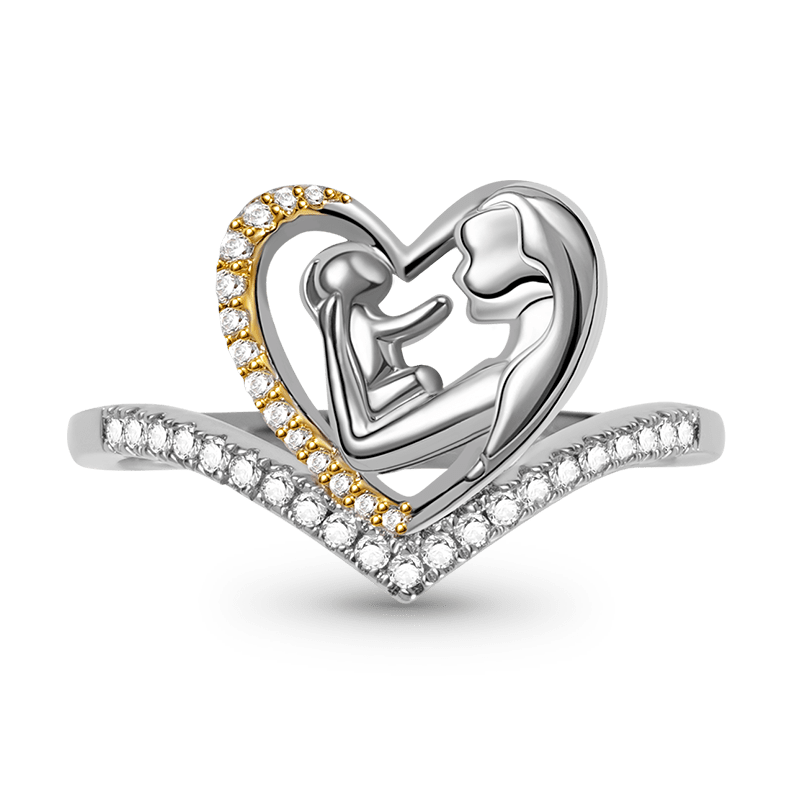 Mom Hugs Baby V Ring Sterling Silver 18K Gold Plated inlaid with Stones Mother's Day Gift_1