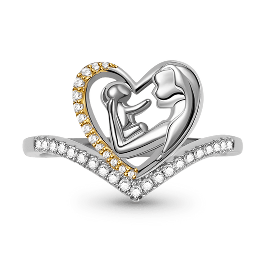 Mom Hugs Baby V Ring Sterling Silver 18K Gold Plated inlaid with Stones Mother's Day Gift_1